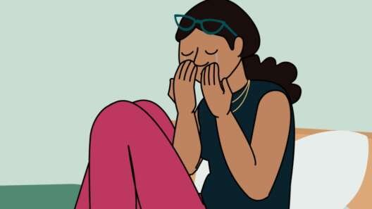 Illustration of a person sitting on the floor, knees pulled in, crying into their hands, suggesting emotional distress or heartbreak.