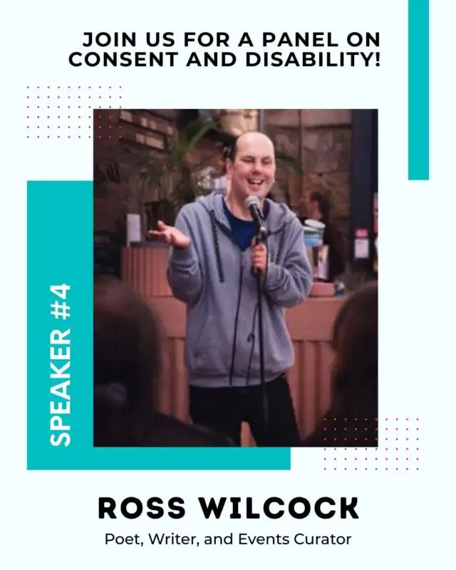 Meet Ross Wilcock (@rosswilcockmedia), our fourth and final panellist for Consent and Disability: Why Inclusive S/x Education Matters!

Ross is a Scottish queer, disabled poet, writer and event curator from Glasgow, whose work is inspired by the world around us – the messy, the beautiful and the heartbreaking. He explores what it means to live with disabilities while navigating an abled world, and to be gay in the age of social media and dating apps. 

He currently runs two open mic nights in Glasgow (@rossopenmic) and is set to graduate from the University of Glasgow with an MLitt in Creative Writing.

Join Ross and our other speakers on 18 December, 6–7.30pm at The Mitchell Library, Glasgow, for a conversation on consent, disability and inclusive sex education.

🎟 Tickets via Eventbrite – link in bio.